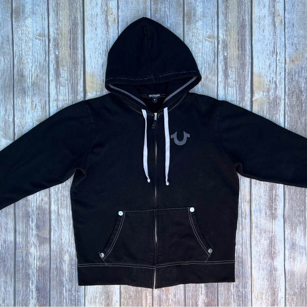 True Religion Big T zip up hoodie size large